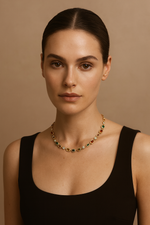 Load image into Gallery viewer, Woman wearing a necklace against a beige background