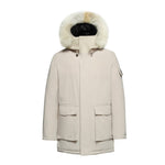Load image into Gallery viewer, Men's Grandeur Down Parka Jacket in White (Light Fox Hood Trim) FEVANI