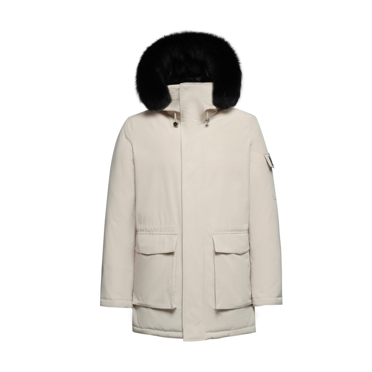 Men's Grandeur Down Parka Jacket in White (Black Fox Hood Trim