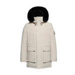 Load image into Gallery viewer, Men's Grandeur Down Parka Jacket in White (Black Fox Hood Trim) FEVANI