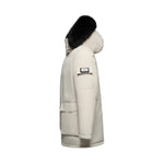 Load image into Gallery viewer, Men's Grandeur Down Parka Jacket in White (Black Fox Hood Trim) FEVANI
