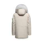 Load image into Gallery viewer, Men's Grandeur Down Parka Jacket in White (White Fox Hood Trim) FEVANI