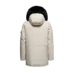 Load image into Gallery viewer, Men's Grandeur Down Parka Jacket in White (Black Fox Hood Trim) FEVANI