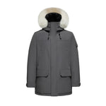 Cargar imagen en el visor de la galería, Men's Majestic Down Parka Jacket in Grey (Light Fox Hood Trim) FEVANI