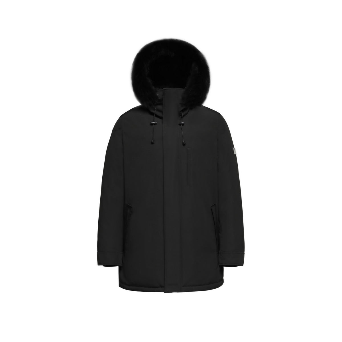Men's Arctic Grade Down Parka Jacket in Black (Black Fox Hood Trim