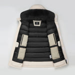 Load image into Gallery viewer, Men's Grandeur Down Parka Jacket in White (Black Fox Hood Trim) FEVANI