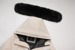 Load image into Gallery viewer, Men's Grandeur Down Parka Jacket in White (Black Fox Hood Trim) FEVANI