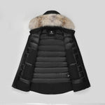 Load image into Gallery viewer, Men's Glacier Down Parka Jacket in Black (Light Fox Hood Trim) FEVANI