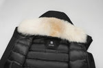 Load image into Gallery viewer, Men's Grandeur Down Parka Jacket in Black (Light Fox Hood Trim) FEVANI