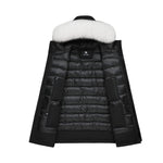 Load image into Gallery viewer, Men's Grandeur Down Parka Jacket in Black (White Fox Hood Trim) FEVANI