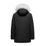Load image into Gallery viewer, Men's Grandeur Down Parka Jacket in Black (White Fox Hood Trim) FEVANI