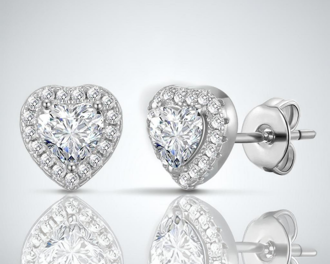 Fevani Heart shaped earstud earrings:Luminous Diamonds in 925 Sterling Silver FEVANI