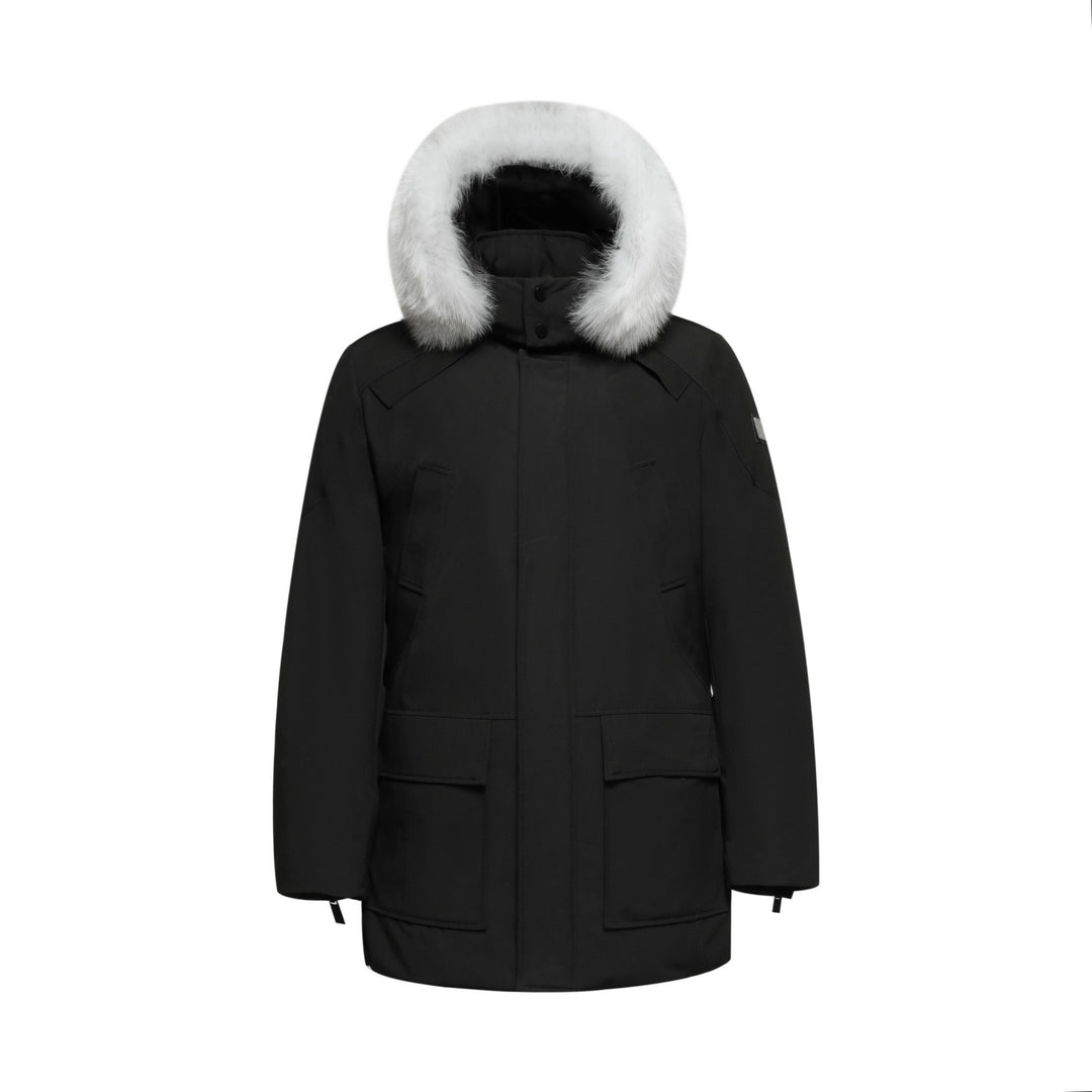 Men's Glacier Down Parka Jacket in Black (White Fox Hood Trim) FEVANI