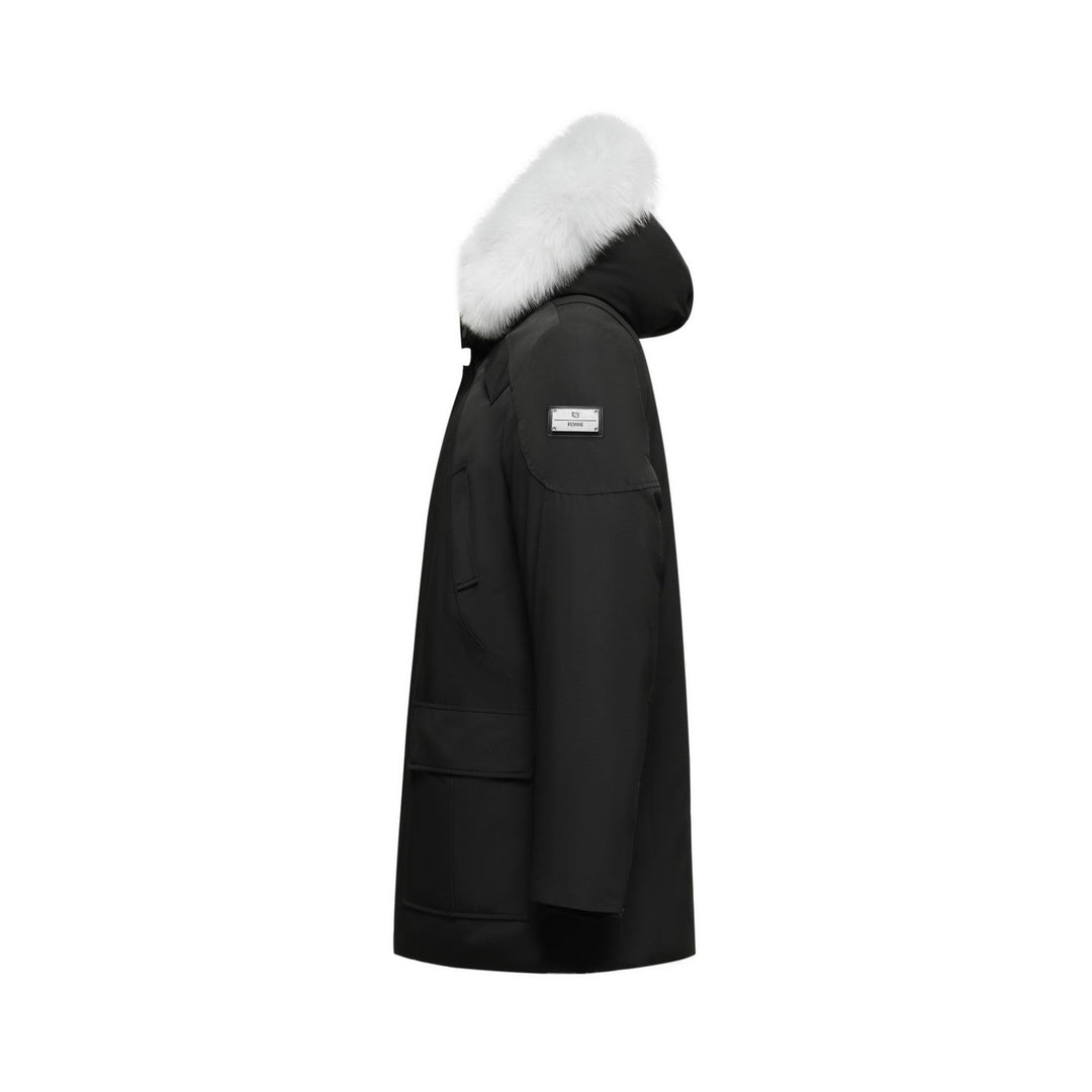 Men's Glacier Down Parka Jacket in Black (White Fox Hood Trim) FEVANI