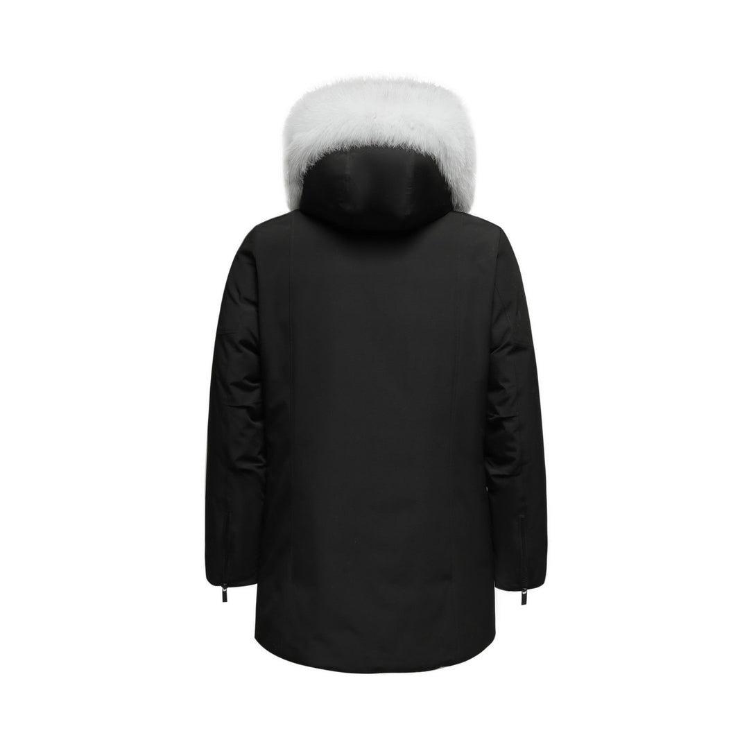 Men's Glacier Down Parka Jacket in Black (White Fox Hood Trim) FEVANI