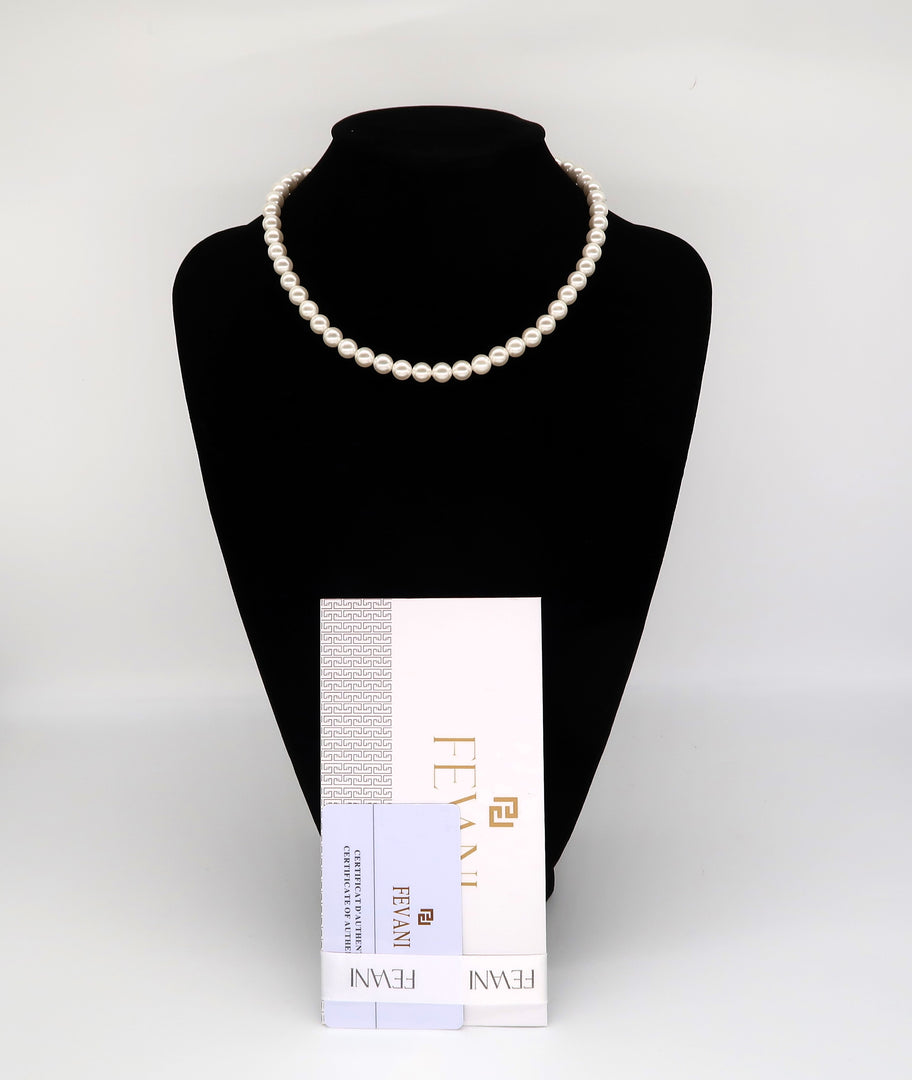 Women's Opaline White Pearl Beads Necklace - 925 Sterling silver link with 18K gold-layered finish FEVANI