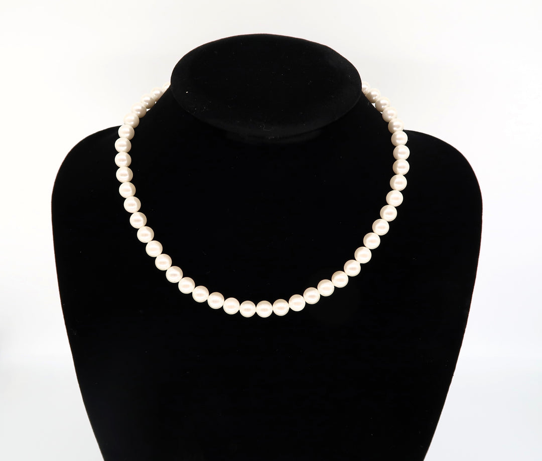 Women's Opaline White Pearl Beads Necklace - 925 Sterling silver link with 18K gold-layered finish FEVANI