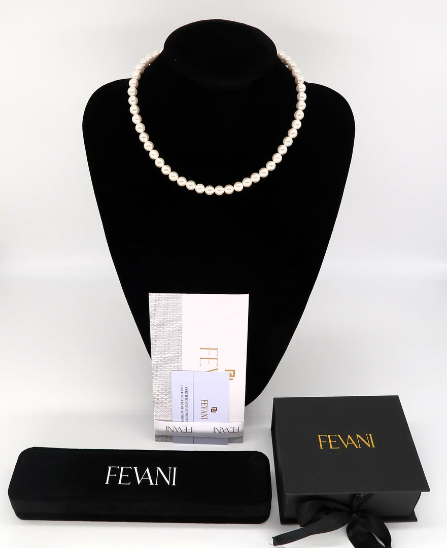 Women's Opaline White Pearl Beads Necklace - 925 Sterling silver link with 18K gold-layered finish FEVANI