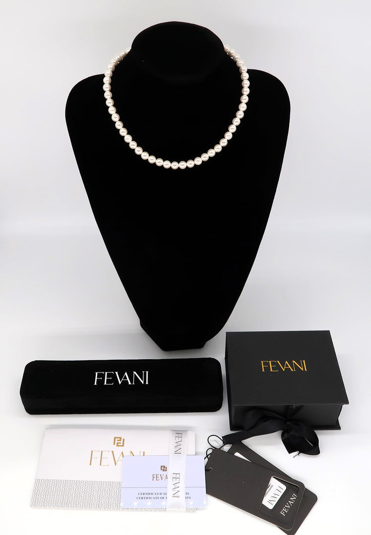 Women's Opaline White Pearl Beads Necklace - 925 Sterling silver link with 18K gold-layered finish FEVANI