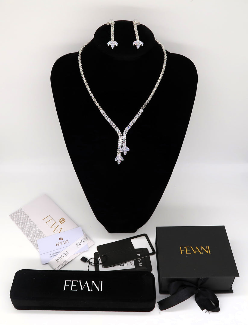 Women's Wedding Jewelry Set: Leaf Crystal Necklace with Earrings Set FEVANI