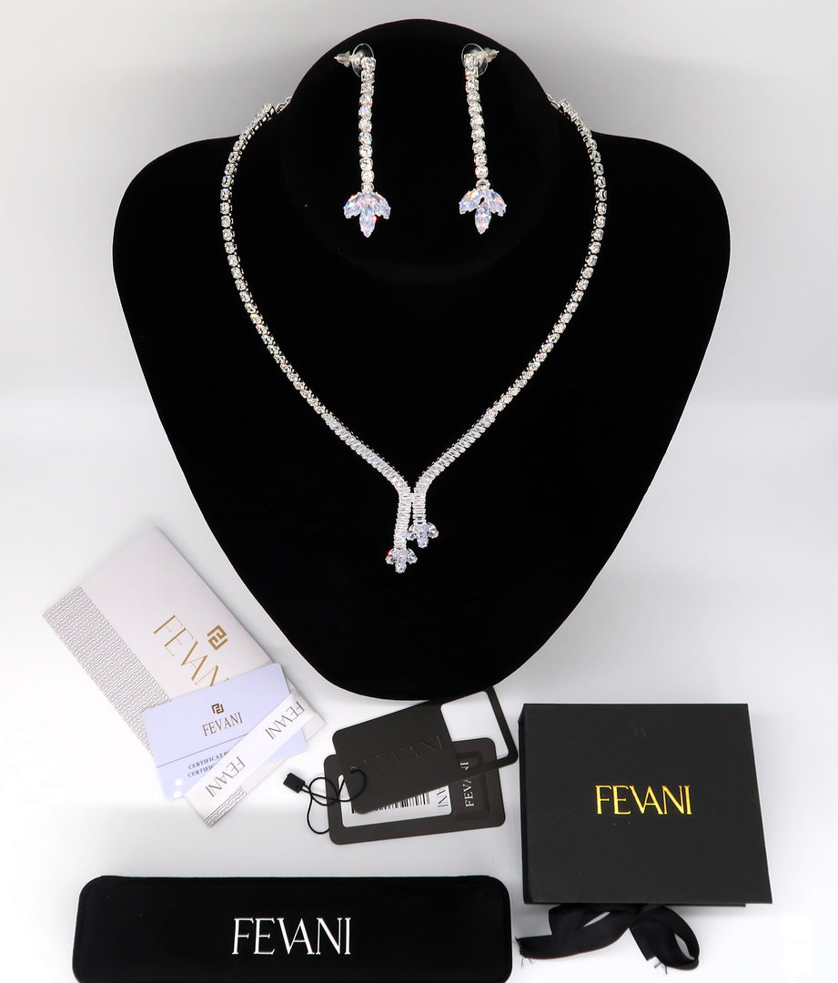 Women's Wedding Jewelry Set: Leaf Crystal Necklace with Earrings Set FEVANI