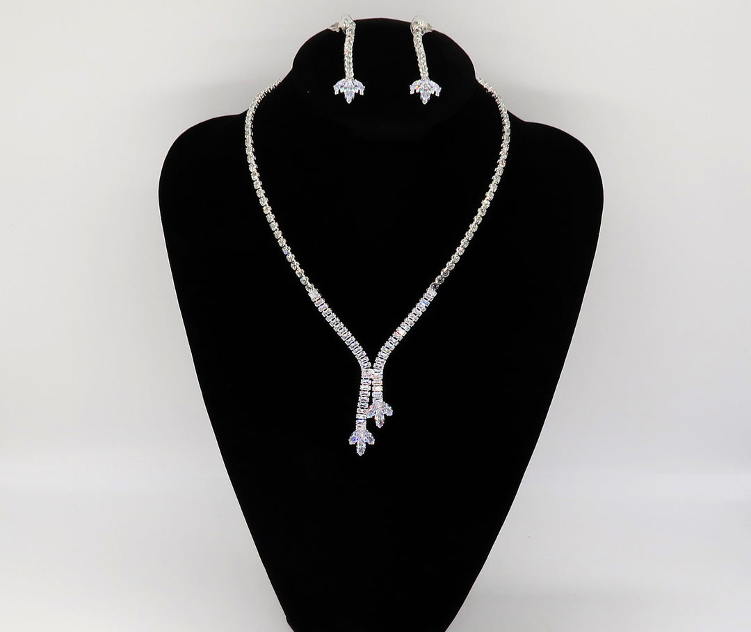 Women's Wedding Jewelry Set: Leaf Crystal Necklace with Earrings Set FEVANI