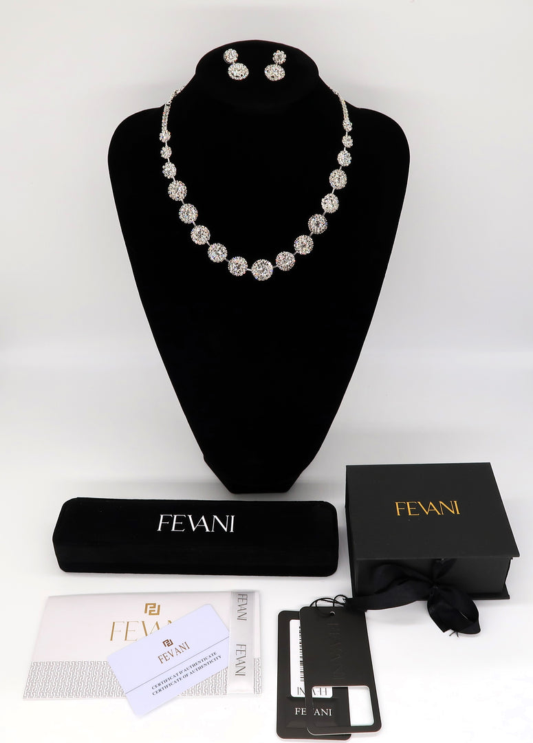 Women's Wedding Jewelry Set: Platinum Aura Necklace with Earrings bridal jewelry Set FEVANI