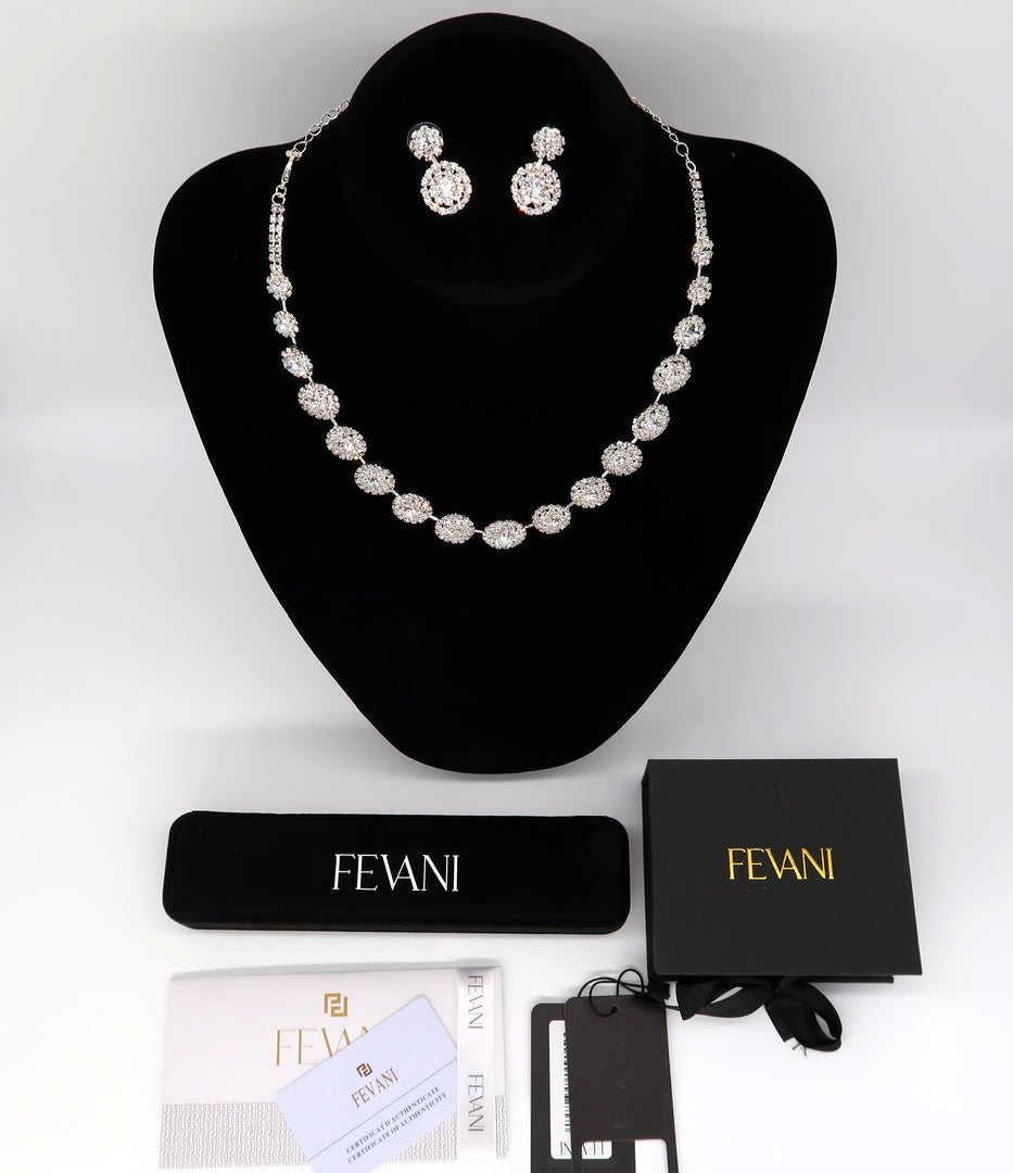 Women's Wedding Jewelry Set: Platinum Aura Necklace with Earrings bridal jewelry Set FEVANI