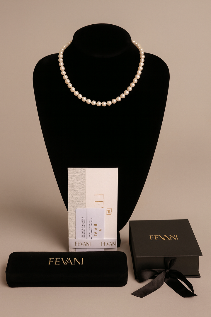 Kvinner Opaline White Pearl Beads Halskjede - 925 Sterling sølv lenke med 18K gull-lags finish