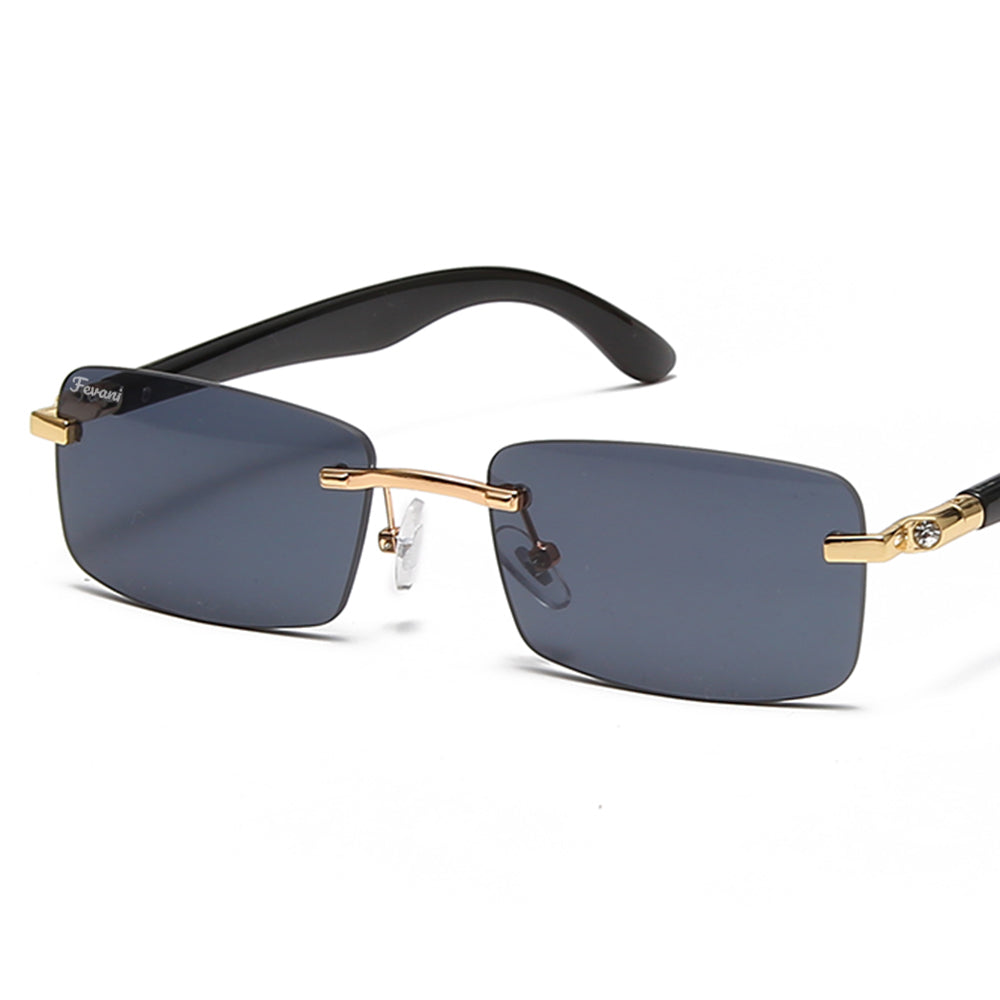 Men's Fevani Dark Grey Rectangle Exclusive Wood Frame Sunglasses FEVANI