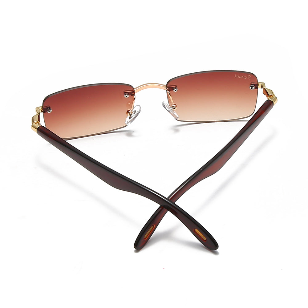 Men's Fevani Brown Rectangle Exclusive Wood Frame Sunglasses FEVANI