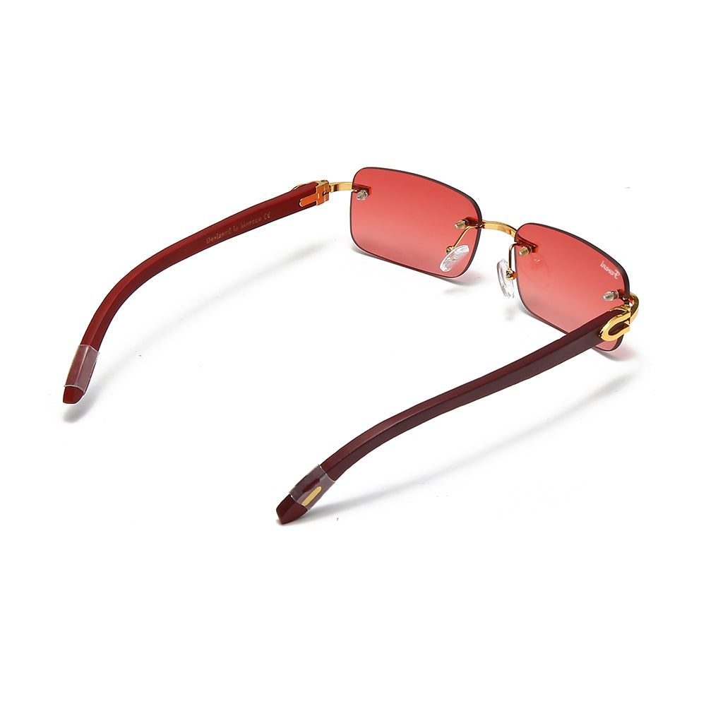 Men's Fevani Red Rectangle Exclusive Wood Frame Sunglasses FEVANI