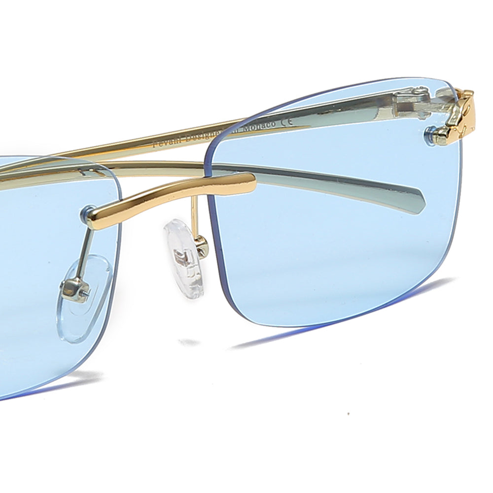 Men's Fevani Light Blue Vintage Rimless Rectangle Sunglasses FEVANI