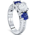 Load image into Gallery viewer, 14k White Gold Three Stone Blue Diamond Sapphire Ring FEVANI
