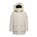 Load image into Gallery viewer, Men&#39;s Grandeur Down Parka Jacket in White (Light Fox Hood Trim) FEVANI
